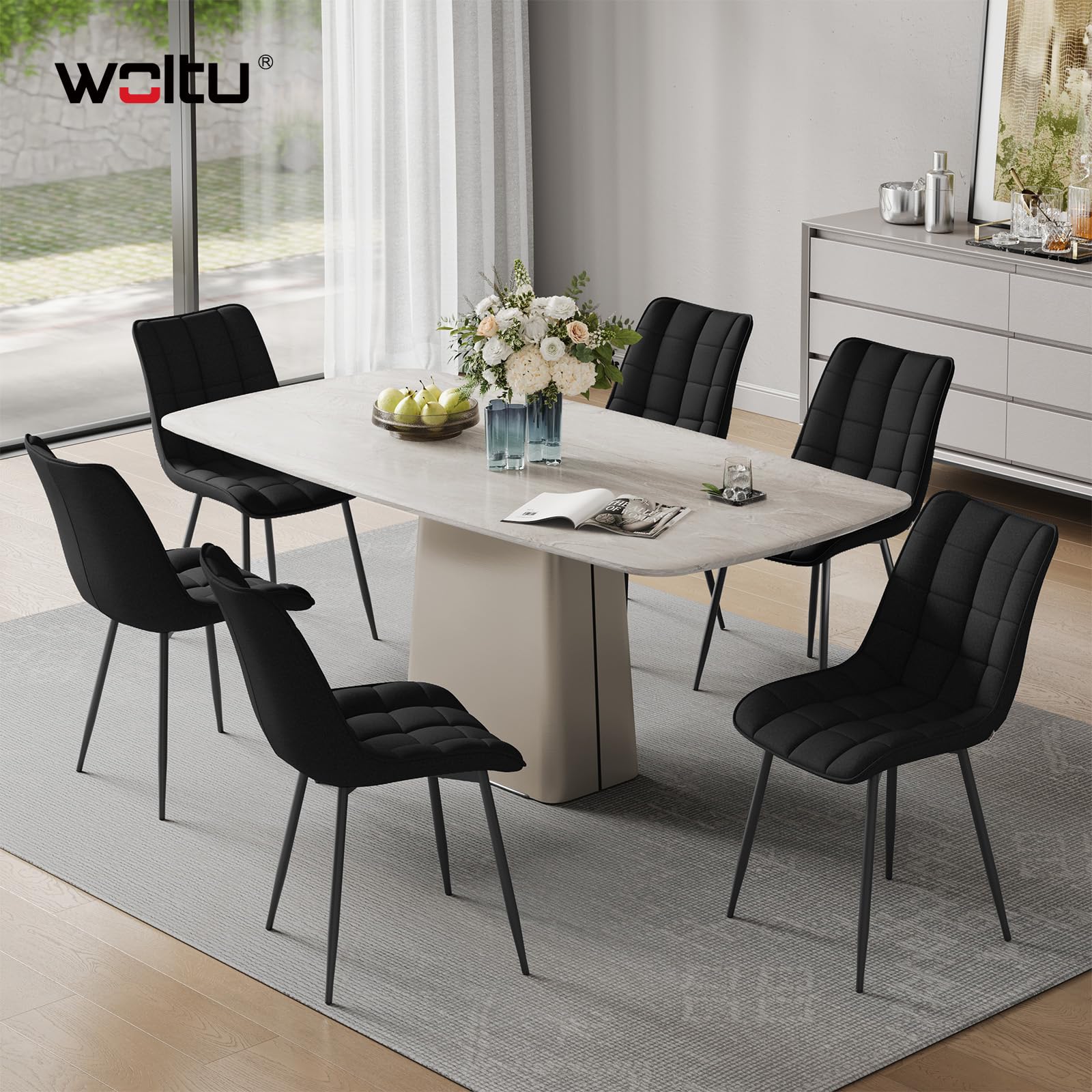 WOLTU Juego de 2 Sillas Comedor,Lino,Negro | Patas Metálicas, Carga 150kg, Asiento Antideslizante Cómodo, Uso Hogar Comedor Salón Dormitorio