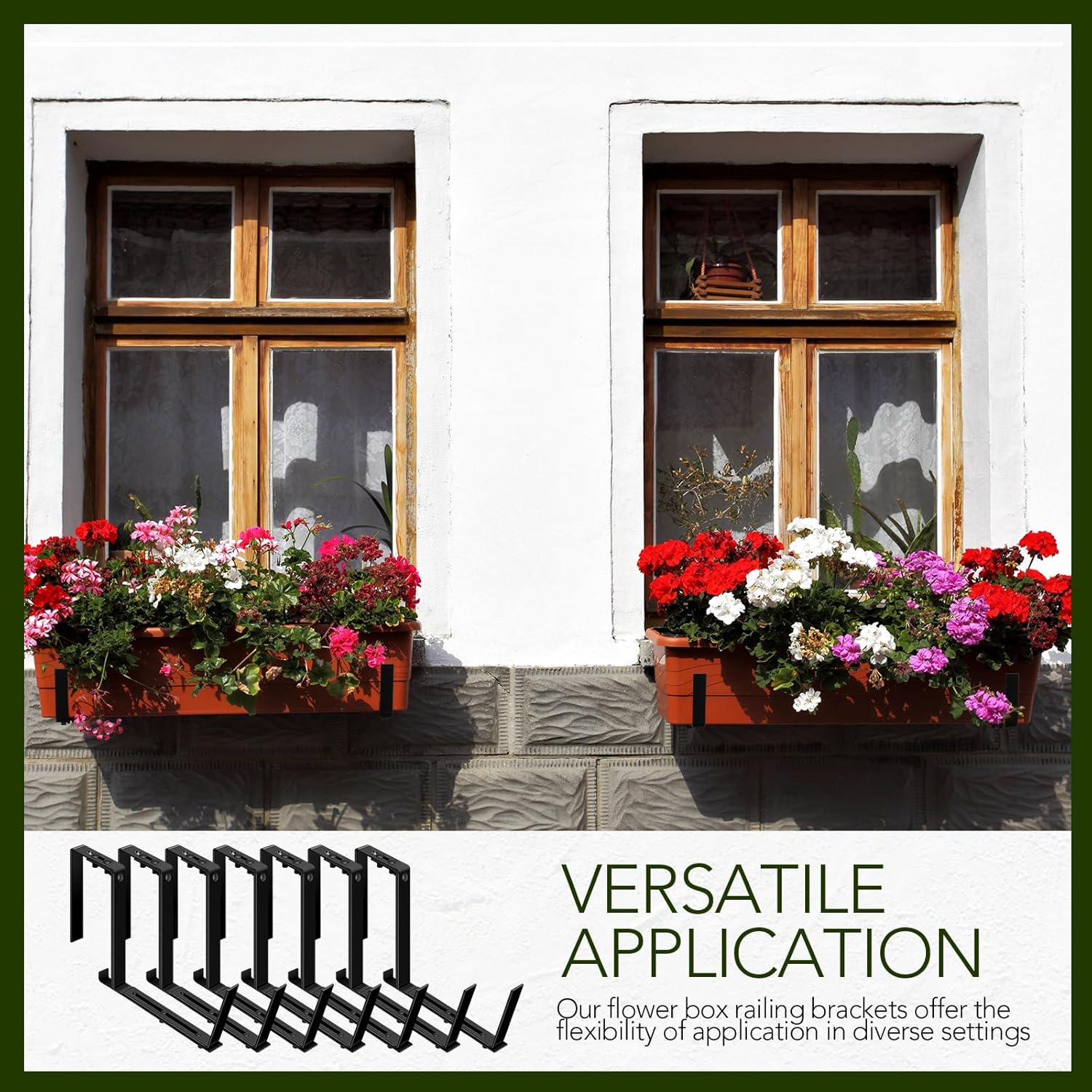 Layhit 10 Pcs Adjustable Planter Box Brackets Universal Heavy Duty Flower Box Brackets Window Iron Railing Planter Holder for Balcony Fence Pergola Patio Garden Windowsill, 6-12.5 Inch (Black)