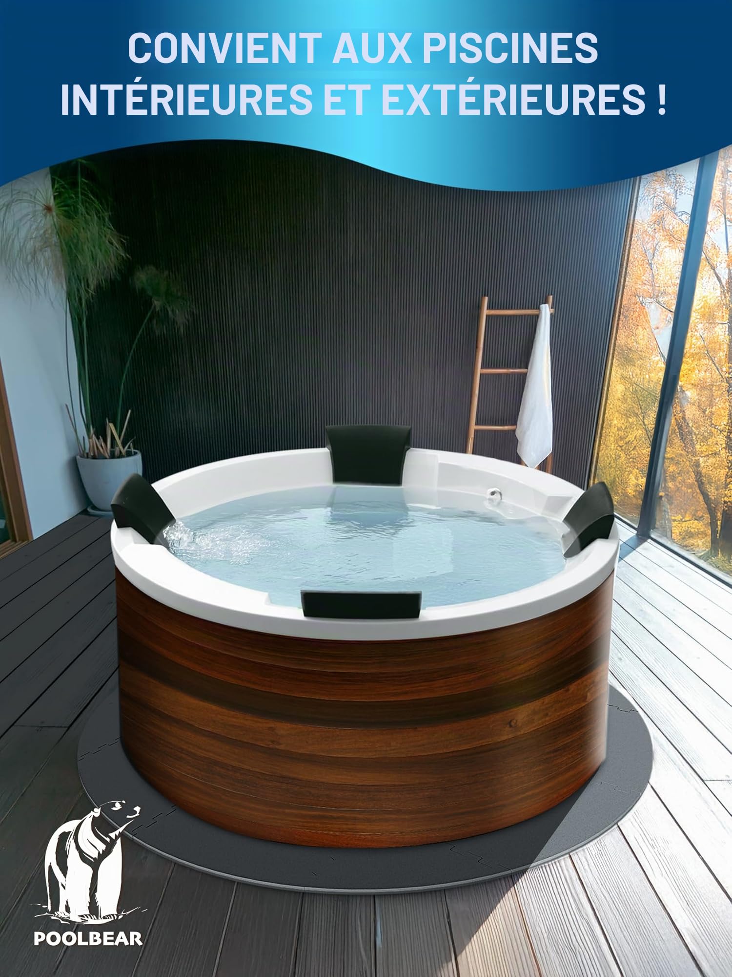 PoolBear Tapis rond pour jacuzzi - 240 cm - Tapis de protection de sol pour jacuzzi extérieur - Tapis de piscine - Protection du sol - Noir
