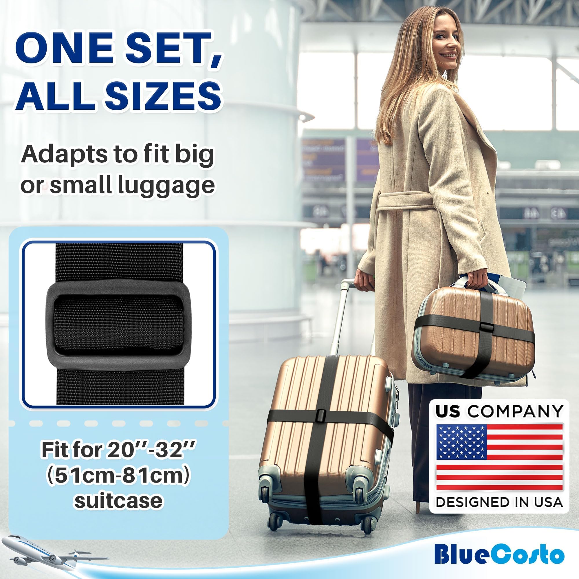 Luggage Straps for Suitcases - TSA Approved - Black, 4 PK - Premium Nylon Belts for Suitcase, Briefcase & Travel Bag - Adjustable Strap Length 46" - 78" 1