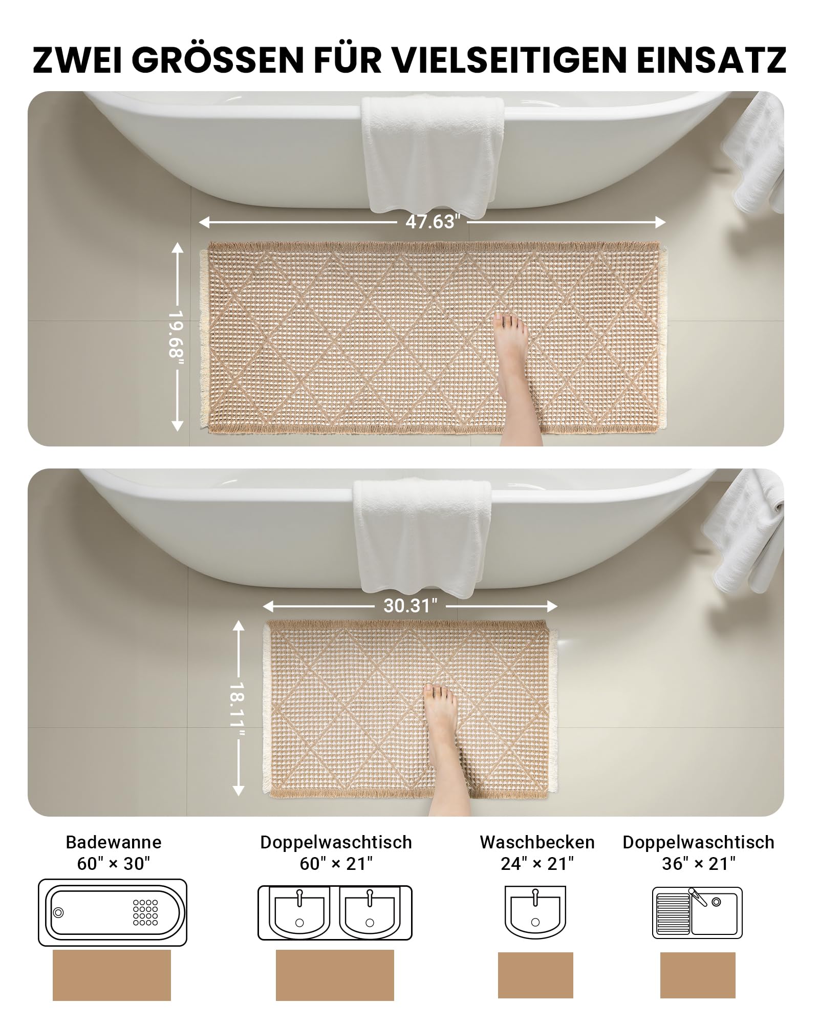 Juego de alfombras de baño grandes de 2 piezas, alfombra de baño boho, antideslizante, lavable, alfombrilla de baño marrón, alfombrilla de baño para baño, lavadero, salón, dormitorio 51 x 120 cm + 46