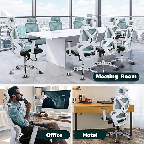 Miniatura 8 de Silla de oficina ergonómica, silla ejecutiva de malla de respaldo alto con soporte lumbar, profundidad de asiento ajustable, reposabrazos y