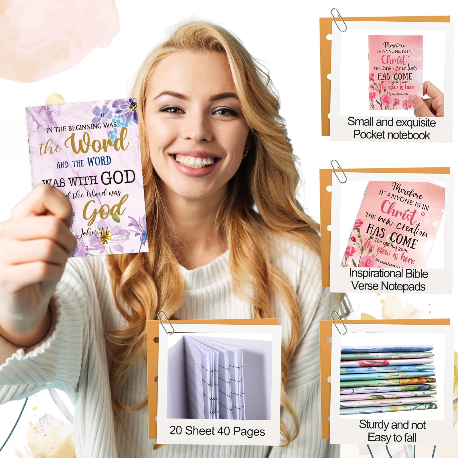 Kinlop Christliche Großpackung Geschenke für Frauen, Gebetstagebuch, kleiner Bibelvers, Notizbuch, religiöse, inspirierende Schrift, Zitate, Taschennotizblöcke für Weihnachten, Sonntag, Schule, Kirche
