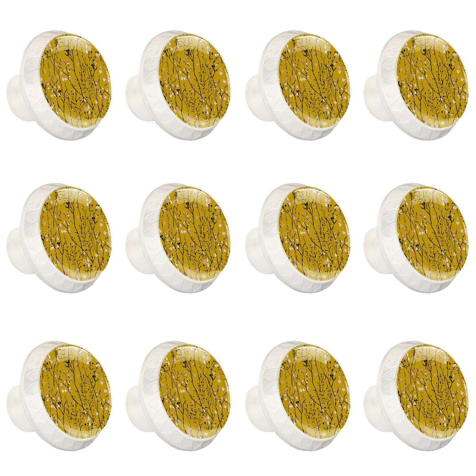 Boutons de cuisine et poignées de tiroirs design fleuri rond blanc 12PCS