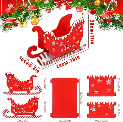 Miniatura 5 de Trineo de Navidad de Papá Noel para interiores, trineo de madera roja, decoración de árbol de Navidad, kit de accesorios de cabina de fotos,