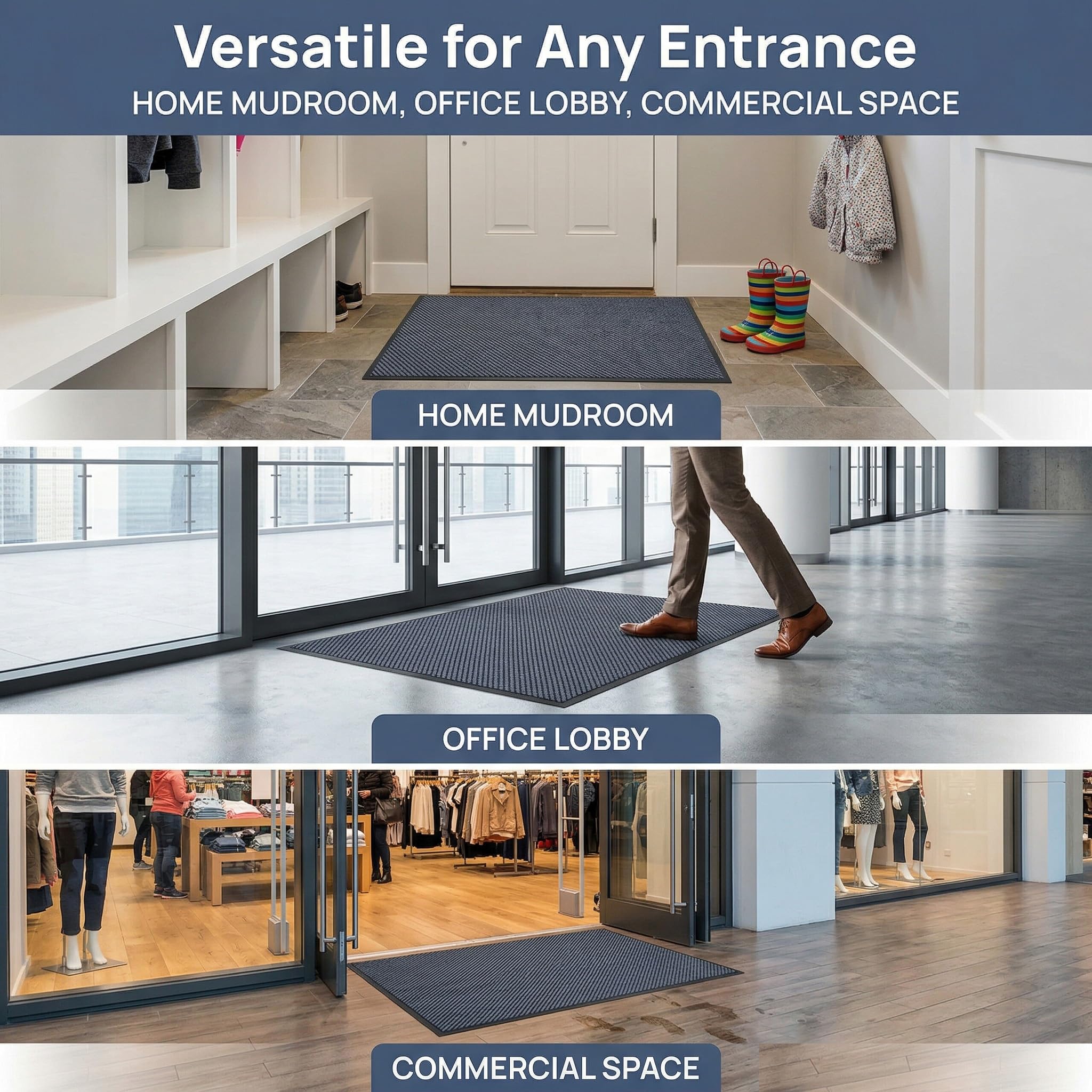 Heavy Duty Doormat for High Traffic Entryways Rug All Weather Door Floor Mat with Ultra Grip PVC Backing Non Slip Welcome Mat for Patio,Entry,Indoor Outdoor (Cold Gray, 24x72inch) — Amazon image 8