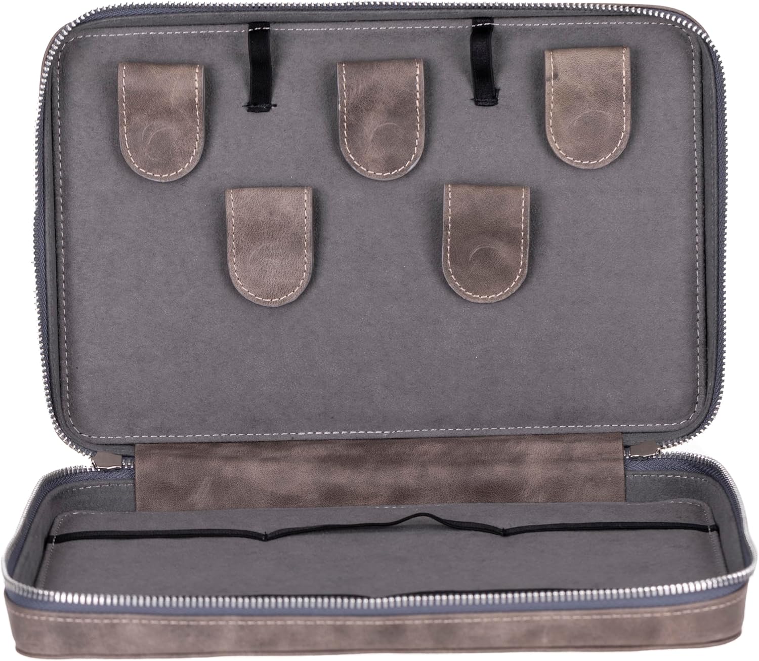 Genuine Leather Cable Organizer Case – Holds Up to 12 Cords, Pens & Accessories – Zippered Travel Pouch for Home, Office & Work Bags – 18x28x2.5 cm – Stylish & Durable (Gray)