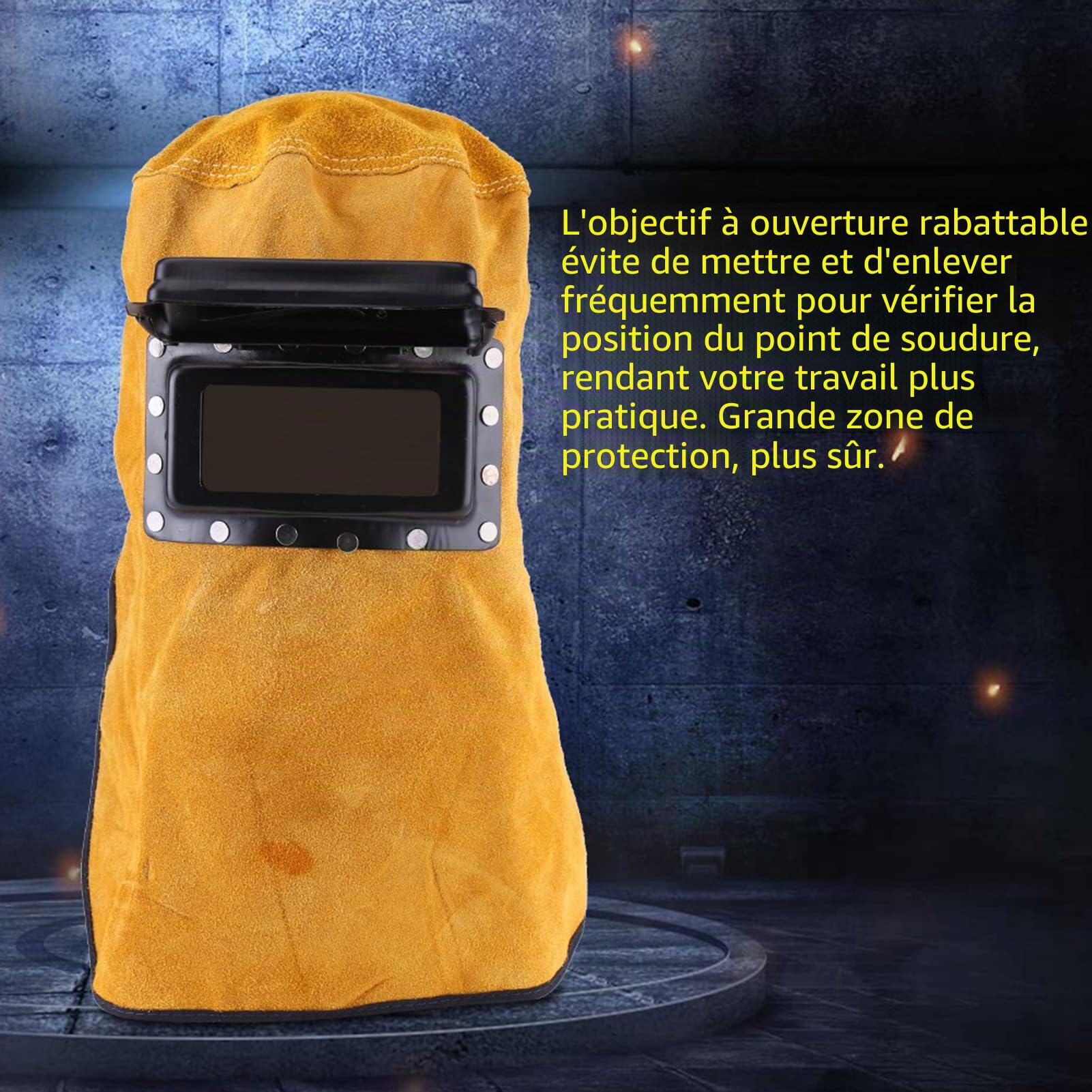 Akozon Casque de soudeur respirant avec objectif Casque de soudeur en cuir Casque de soudage à assombrissement automatique solaire