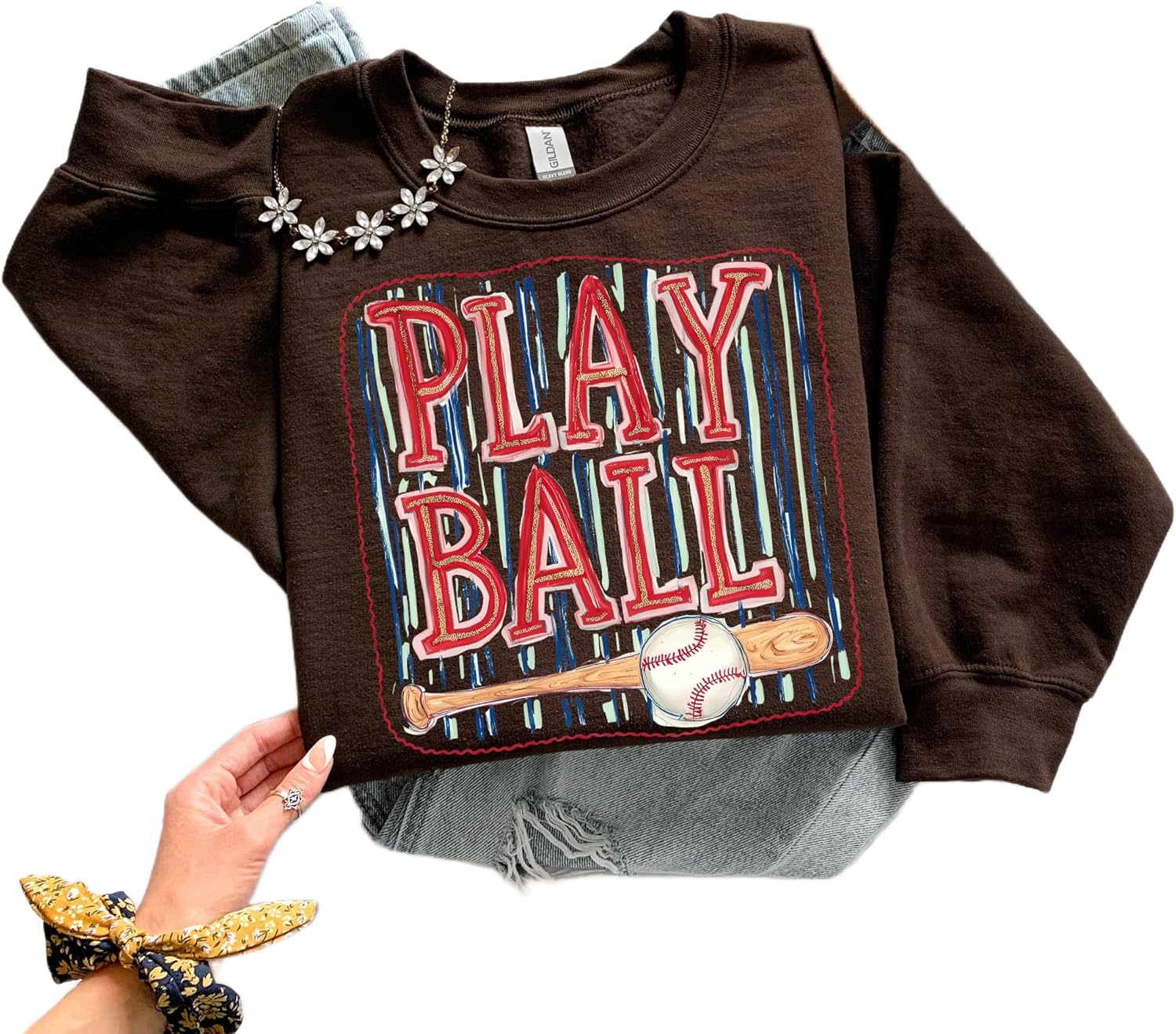 Play Ball Sweatshirt – Retro Baseball Graphic Crewneck Pullover