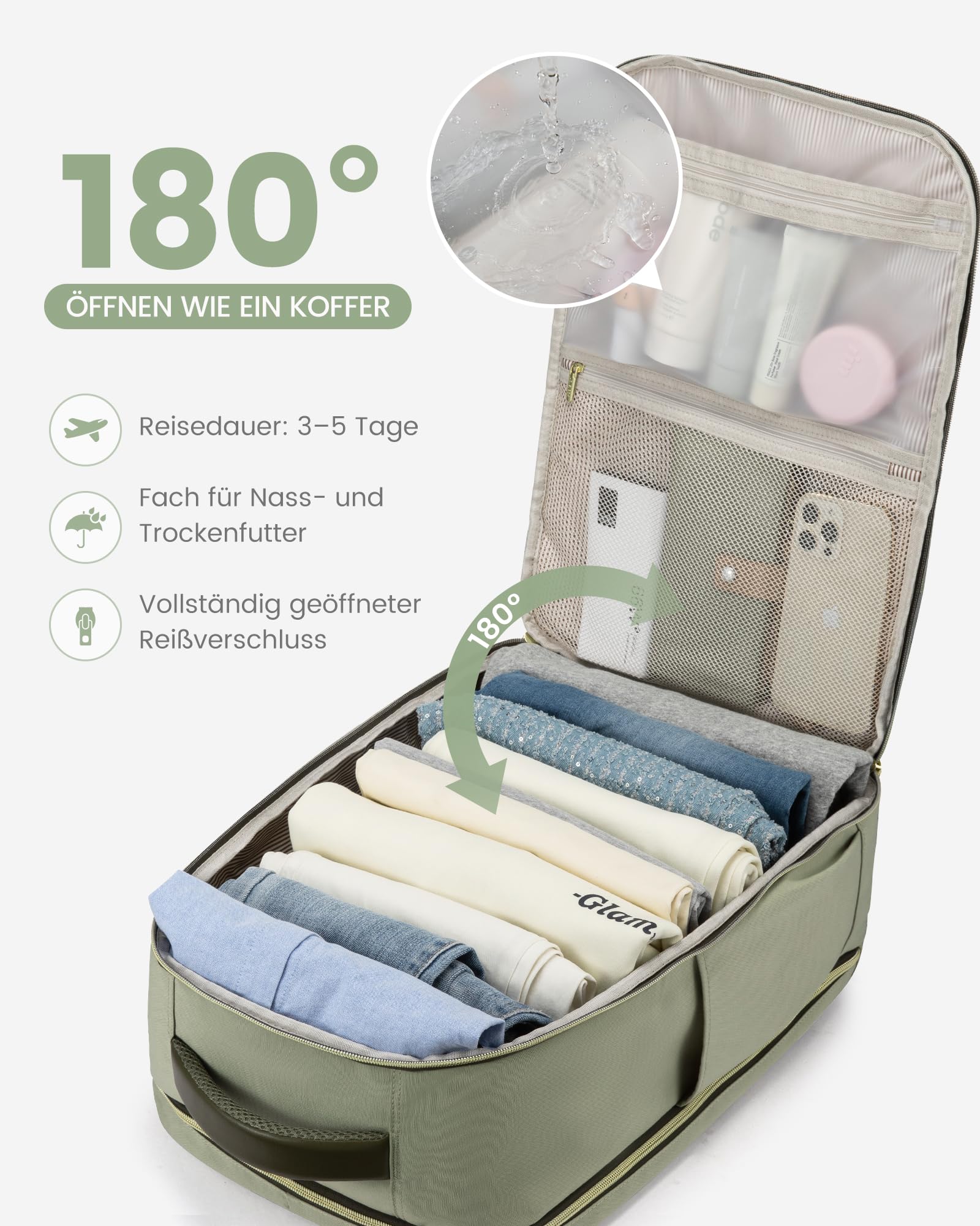 LOVEVOOK Rucksack Handgepäck Flugzeug, 40L Groß Reiserucksack Damen, Wasserdicht Travel Backpack für 17 Zoll Laptop, Kofferrucksack für Reise Arbeit Geschäftsreise Business Weekender, Olivgrün