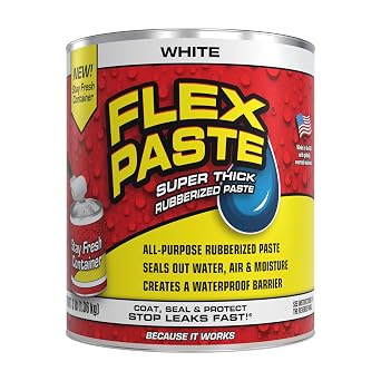 Flex Paste, Waterproof Paintable Putty, Spackle Sealant, Fill Gaps Cracks Holes - Block Out Water and Air - UV Resistant - Walls, Drywall, EPDM, Concrete, Roof, RV Repairs, White, Quart