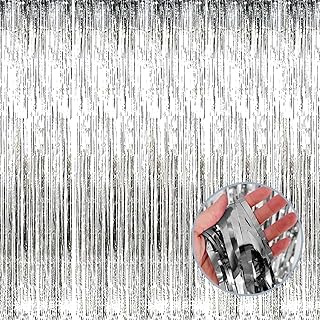 4 Pack Silver Foil Fringe Curtain Backdrop, 3.28Ft x 8.2Ft Metallic Tinsel Foil Fringe Streamer Curtains for Photo Booth Props, Birthday, Wedding, New Year’s, Christmas Decoration Party Supplies