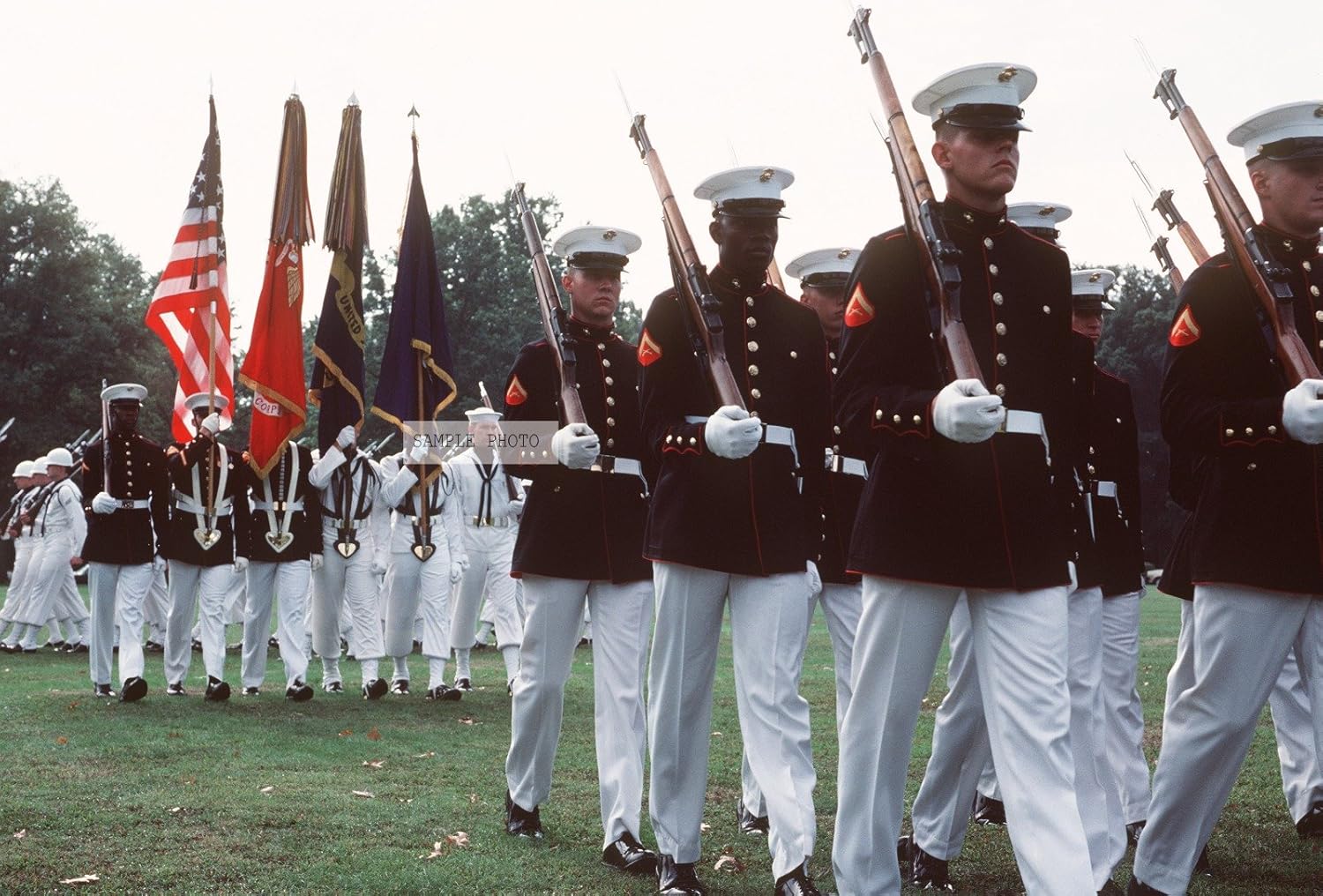 Photo The Marine Corps Drill Team, the Navy Drill Team, and