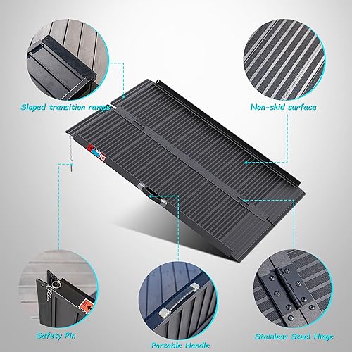 Vista 21 de Rampa portátil para silla de ruedas de 7 pies, rampa portátil plegable de aluminio antideslizante, rampas para sillas de ruedas para el hogar