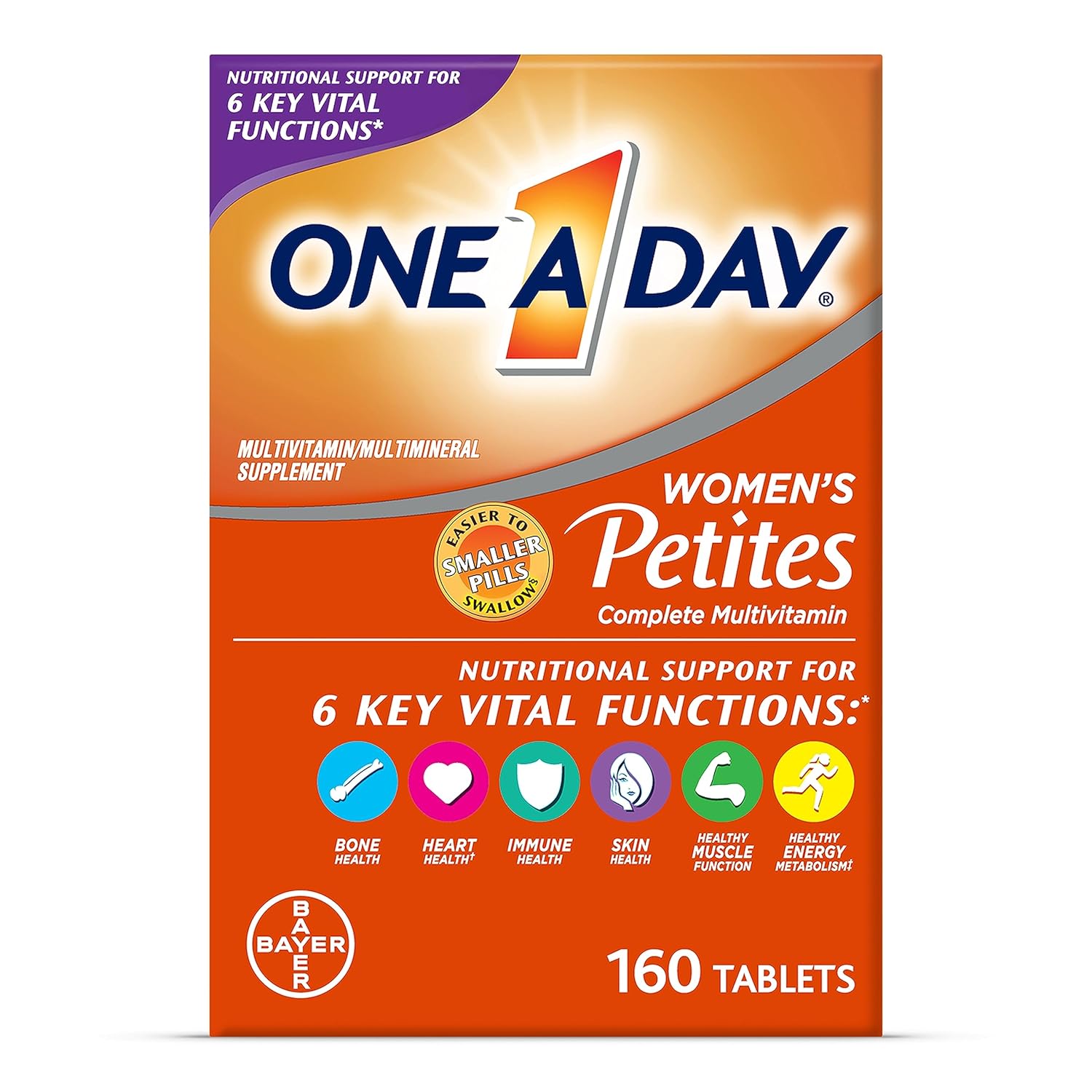 One A Day Womens Petites Multivitamin Supplement with Vitamin A C D E and Zinc for Immune Health