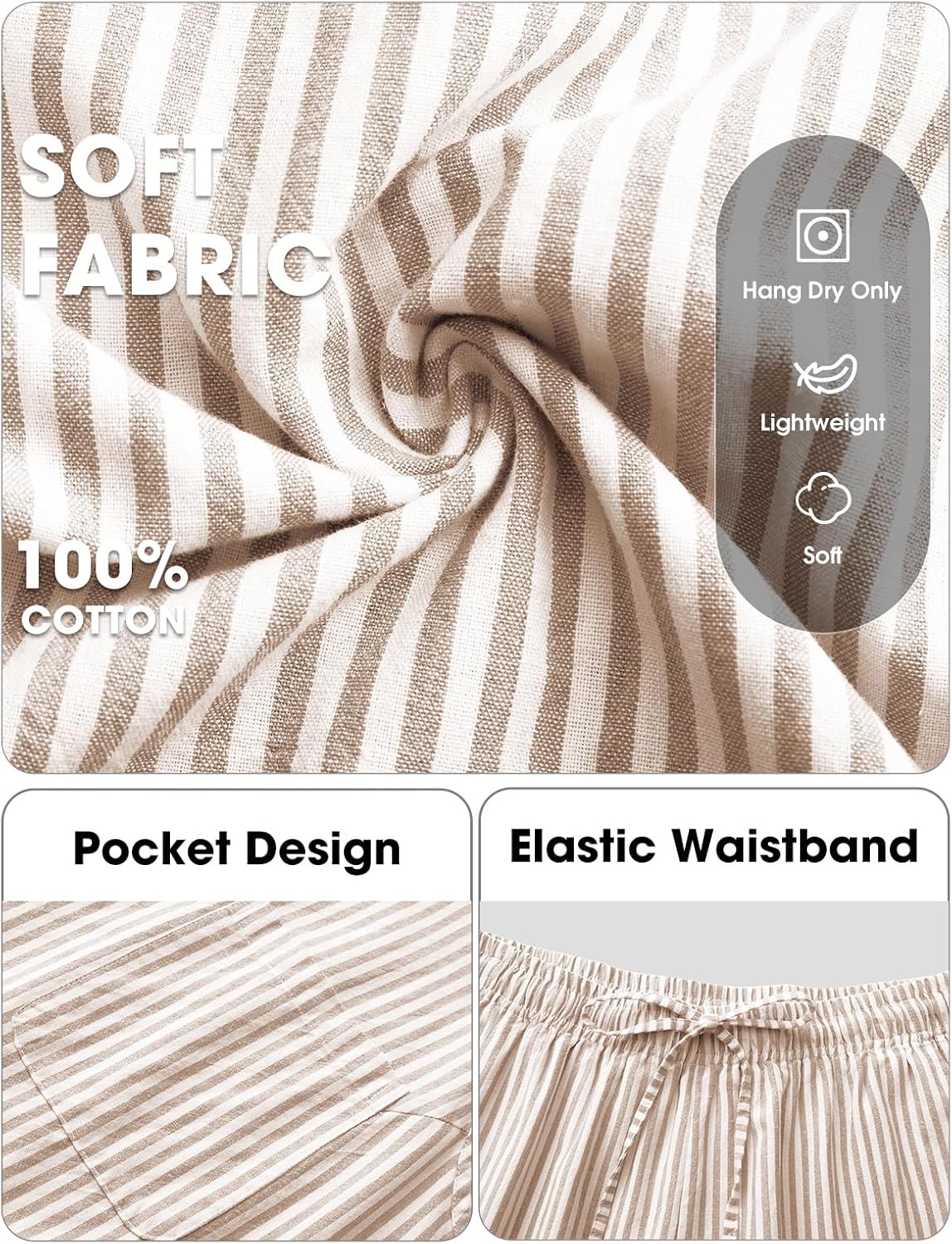 EXLURA Womens Summer 100% Cotton 2 Piece Outfits Striped Sleeveless Top Capri Wide Leg Pants Sets Faux Linen Beach Vacation - Image 6