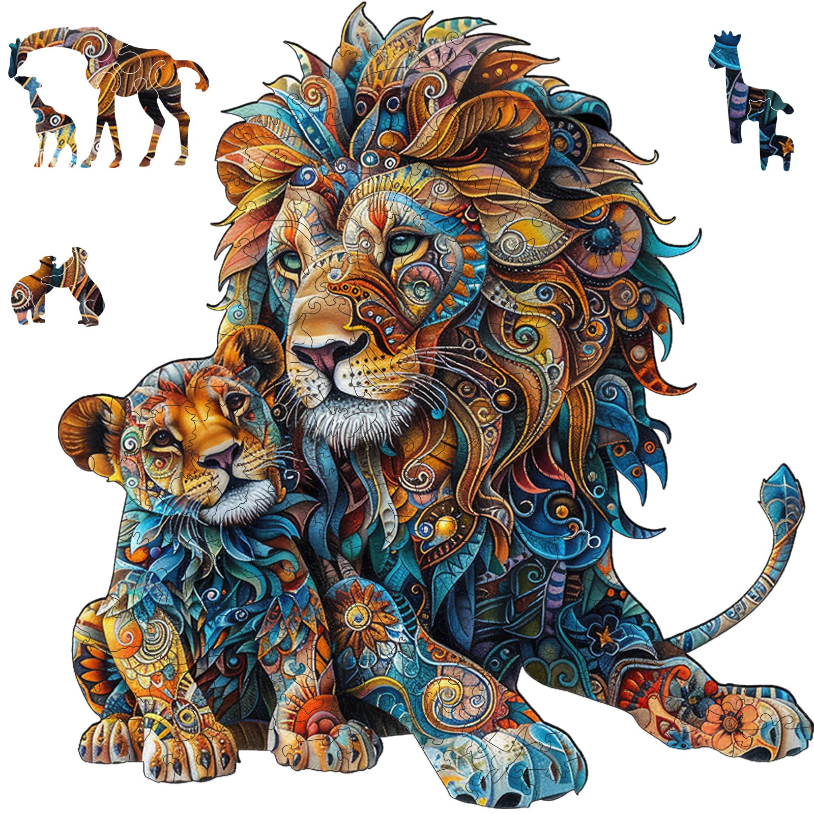Delobil Wooden Puzzles for Adults, Lion Family Jigsaw Puzzles 200 Piece, Unique Shape Puzzles for Adults and Kids, Fun Challenging Puzzles Family Game