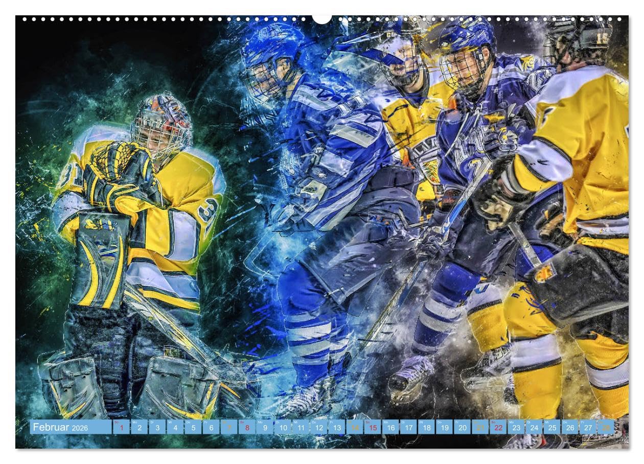Eishockey - extrem cool (Wandkalender 2026 DIN A2 quer), CALVENDO Monatskalender: Teamsport der Extra-Klasse - Kraft, Ausdauer, Härte und Schnelligkeit (CALVENDO Sport)