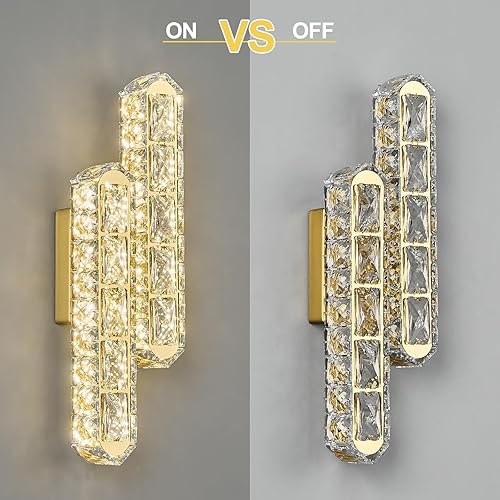 Miniatura 5 de FDPBY Juego de dos apliques de pared dorados modernos para baño, luces LED de tocador, apliques ovalados de cristal, iluminación de pared para baño,