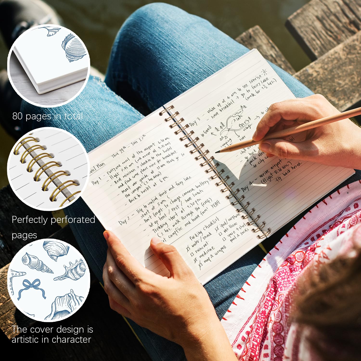 Coquette Beach - Taccuino estetico per ragazze, regalo di cancelleria estetico blu, diario di scrittura Ocean Vibes per adolescenti e donne, materiale scolastico, quaderno a spirale con