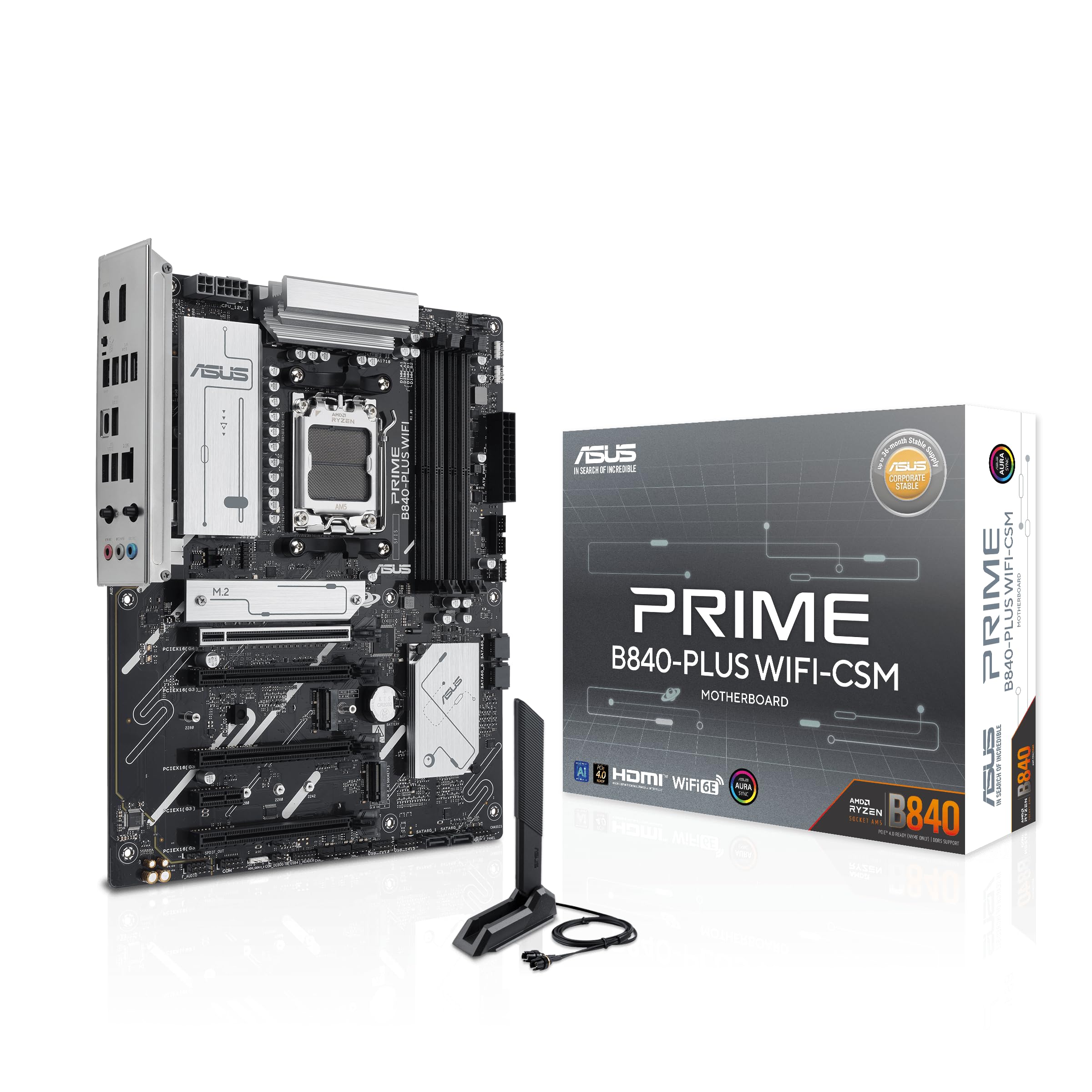 ASUS Prime B840-PLUS WiFi-CSM AMD Socket AM5 for AMD Ryzen 9000 & 8000 & 7000 Series Desktop Processors 1 x PCIe 4.0 x16 Slot (Supports x16 Mode)