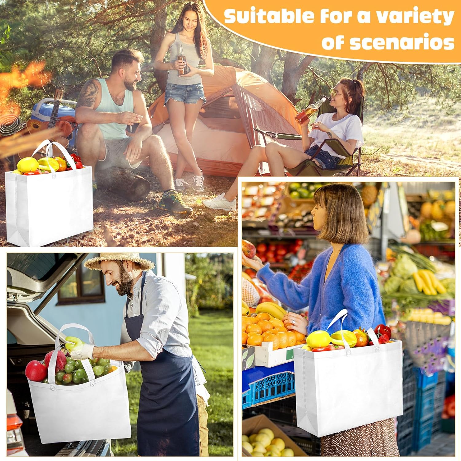 Windyun Reusable Grocery Bags Large Non Woven Shopping Bags with Handles Foldable Portable Tote, 16x6x12 Inch - Image 7