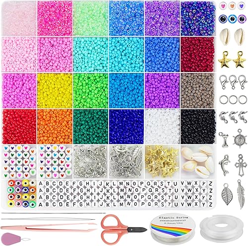 Redtwo Juego de 8000 cuentas de cristal de 0.118 pulgadas para hacer pulseras, kit de joyería de amistad, cuentas pequeñas para la cintura, cuentas