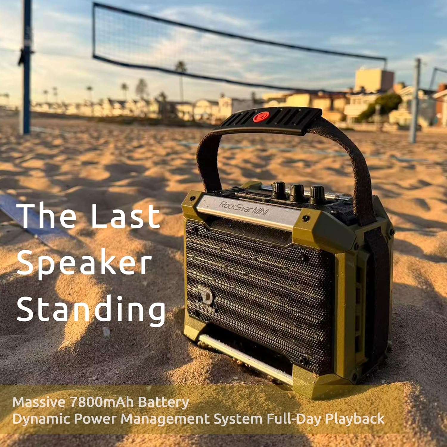 Dreamwave Rockstar Mini Outdoor Bluetooth Speaker, 40W RMS / 80W Max, 102dB Loud, 29H Playtime, IP66 Waterproof Dustproof, Karaoke Ready, TWS Stereo, Compact Hi-Fi Sound, Military Green