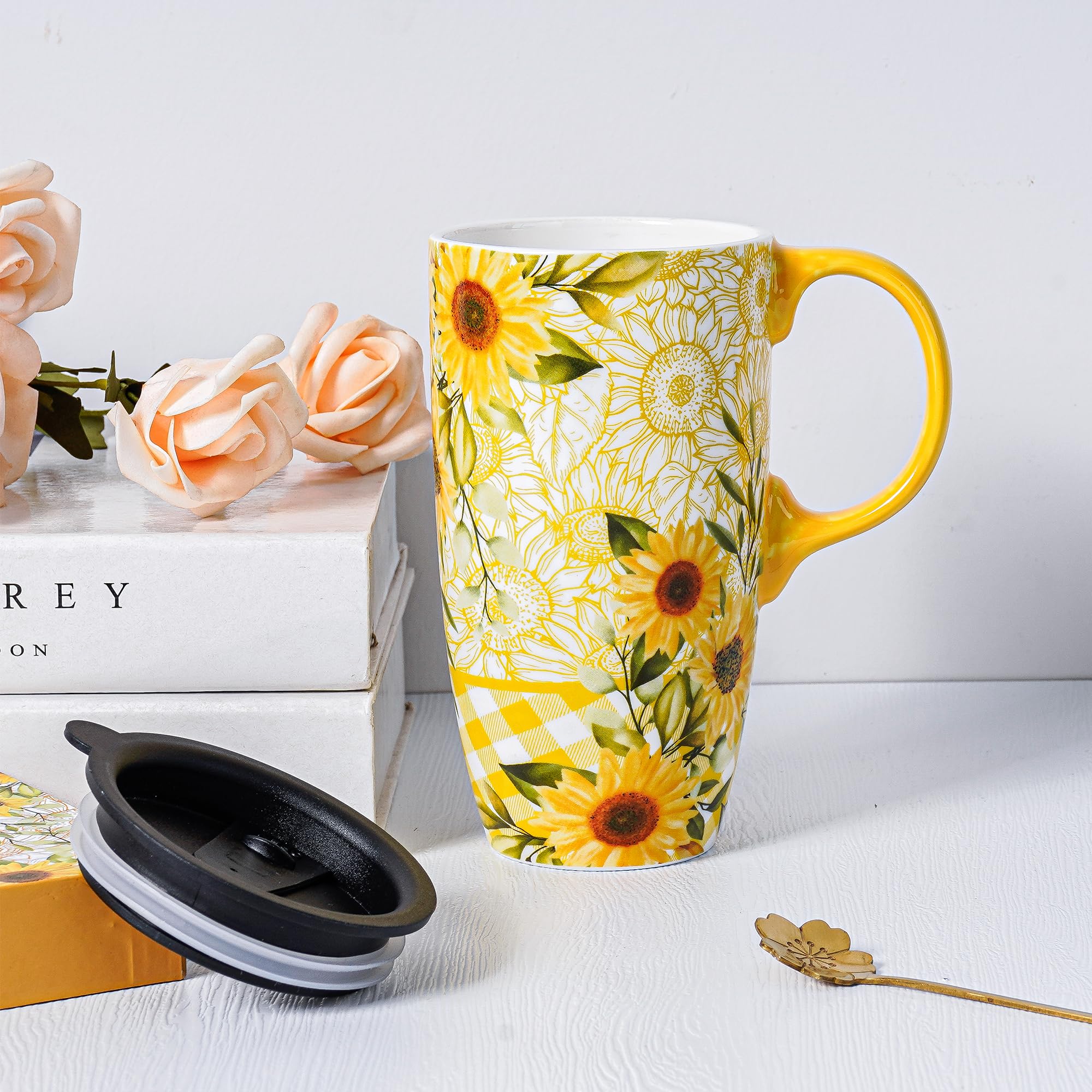 Topadorn Ceramic Travel Mug with Lid and Handle for Coffee Lovers Ceramic Coffee Mug Latte Teacup Milk Mug in Color Box 17 Oz - Image 4