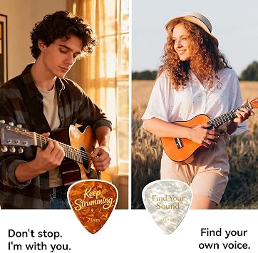 Celluloid Guitar Picks Medium .71mm Guitar Gifts – 6 Plectrums 6 Moods with Inspirational Messages