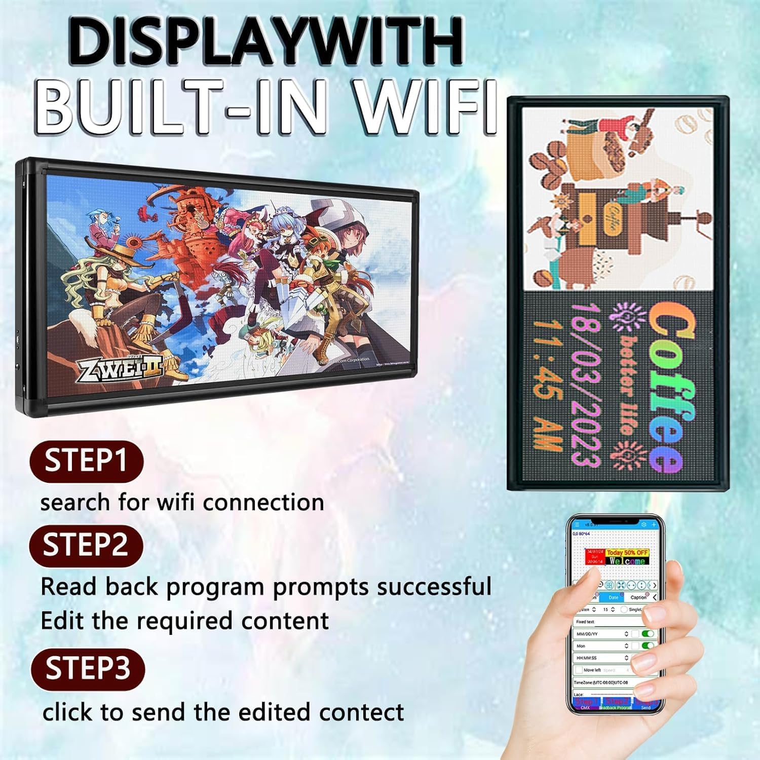 CX P6 Outdoor Programmable LED Sign 40” × 18” - 6000nits Ultra-Bright Digital Display with WiFi & USB Control, IP65 Waterproof LED Scrolling Message Board for Business Advertising, Text/Image/Video