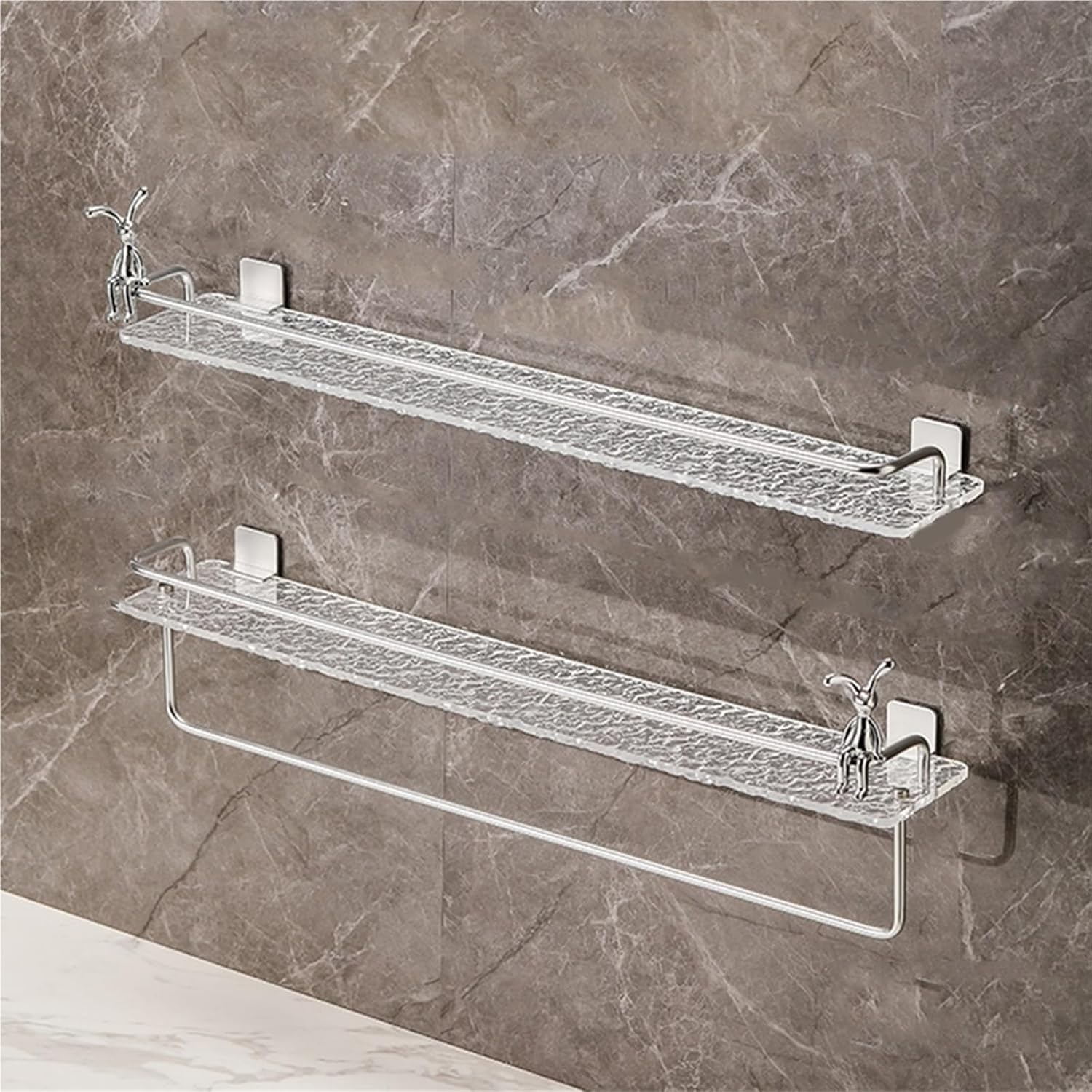 Acrylic Bathroom Shelves with Towel Bar Wall Mounted Drill-Free Shower Caddy Bathroom Shelf