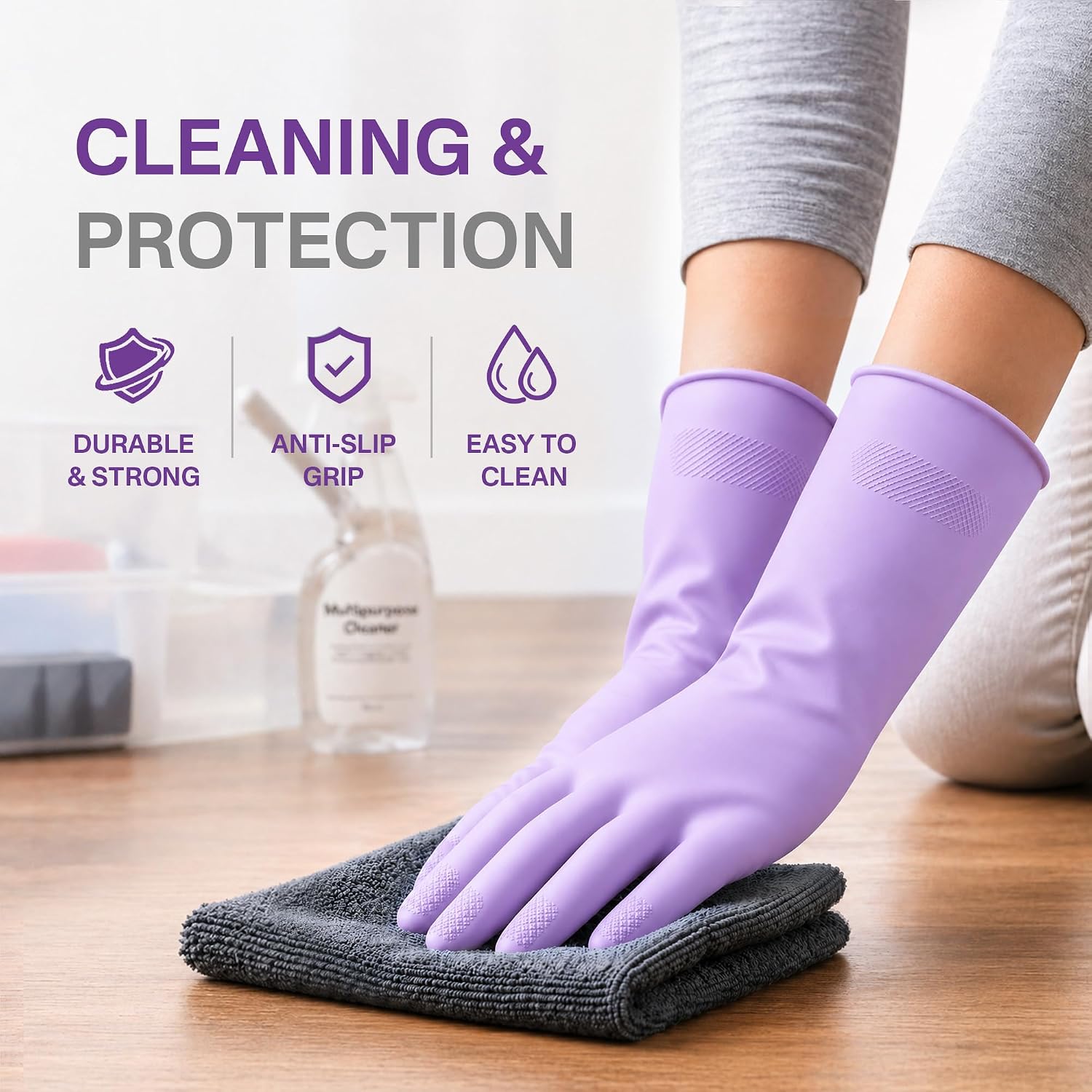 Cleaning Rubber Gloves, Waterproof Non-Slip Long Cuff Dishwashing Household Kitchen Gloves image 2