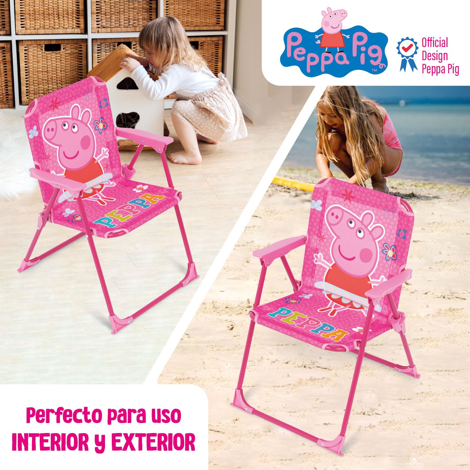 ARDITEX Peppa Pig Klappstuhl für Kinder, Outdoor-Stuhl für Strand, Garten und Terrasse, Metallrahmen, Armlehnen aus Kunststoff und Sitzfläche aus Segeltuch, 38 x 32 x 53 cm, Rosa, PP16177