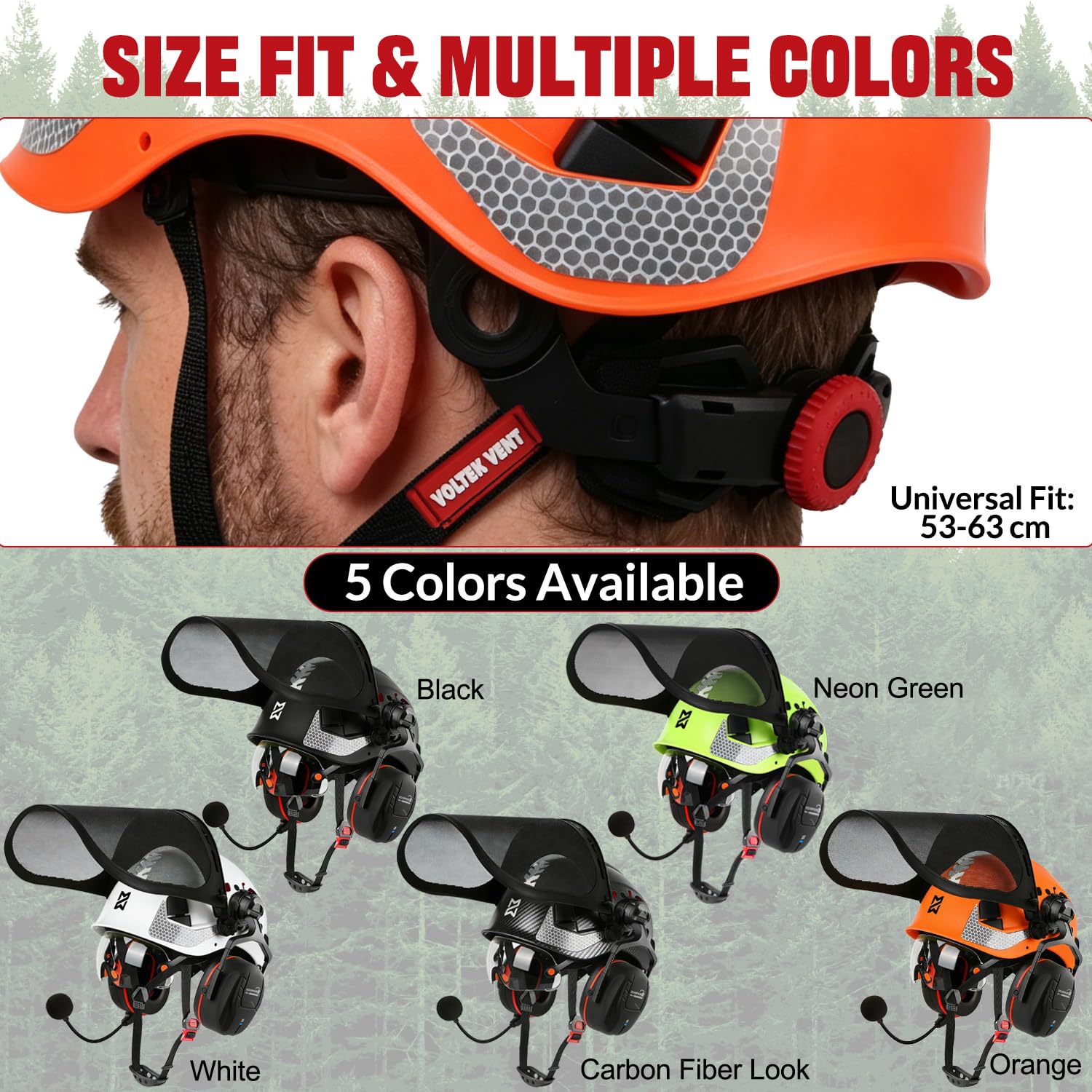 HEARMOR VOLTEK - Casco de seguridad para silvicultura (ABS, equipado con Bluetooth 5.3, protección para los oídos LD HM, ofrece una protección completa para la cabeza, los ojos, la cara y el oído, a