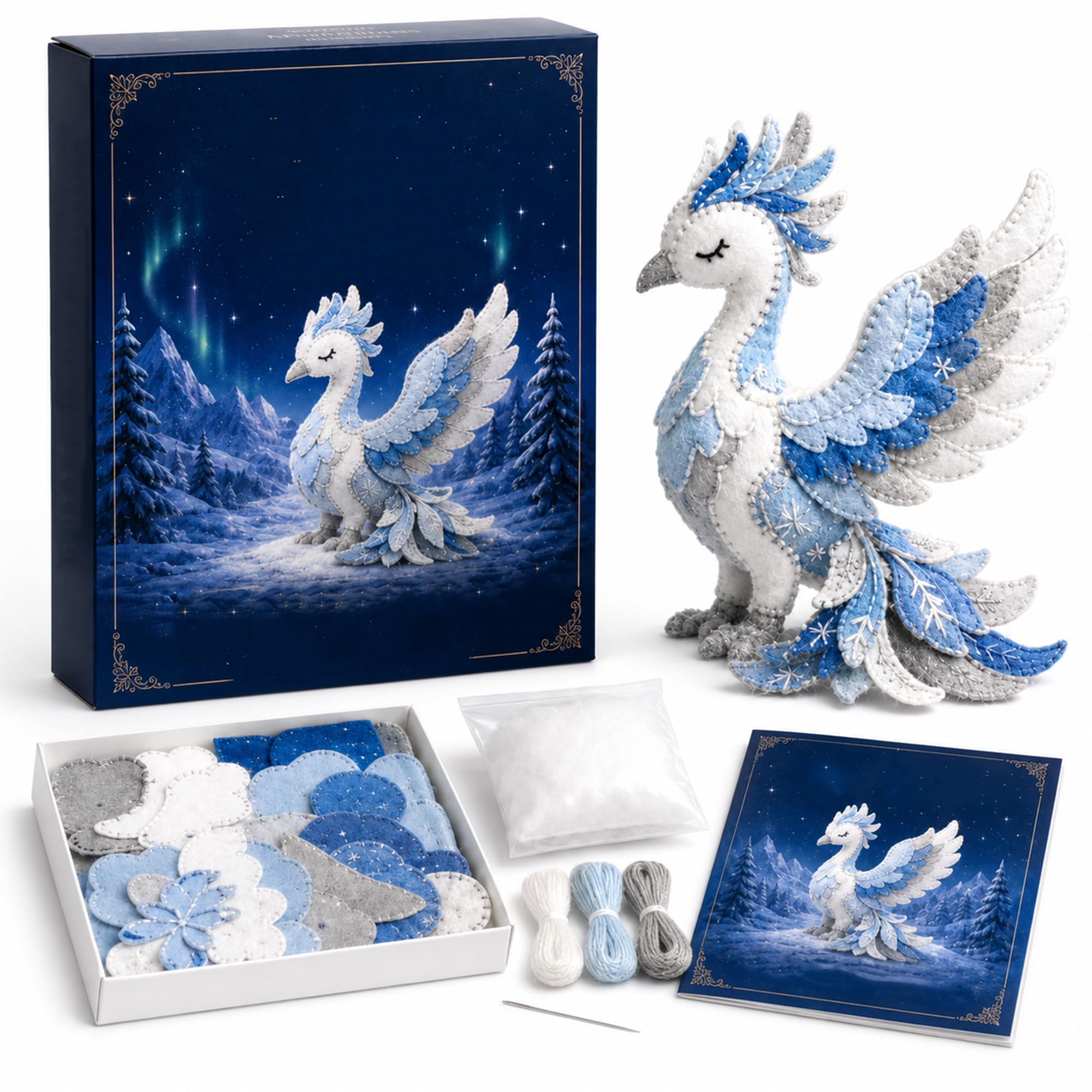 Arctic Winter Guardians DIY Patchwork Kit, 3D Stuffed Animals Mythical Creature, Felt Animal Sewing Kit for Beginners, Pre-Cut Handmade Craft Kit for Home Decor & Creative Gift (*J)