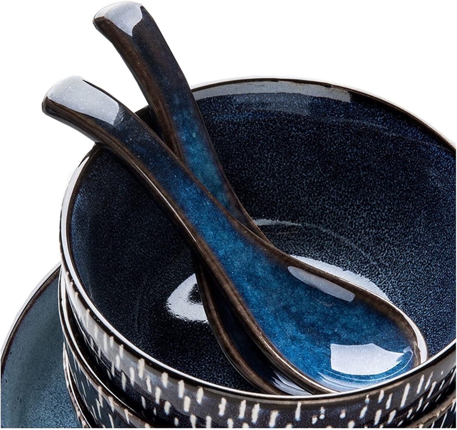 Cutlery Teaspoons Dessert Spoons Ceramic Spoon Thick Glazed Porcelain Spoon Chinese Spoon Blue Spoon Home Dining and Restaurant Cooking Spoon Tea Spoons(C)