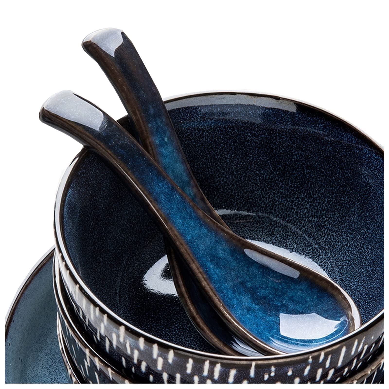 Cucharas de Postre Cucharas de postre, cuchara de cerámica, cuchara de porcelana esmaltada gruesa, cuchara china, cuchara azul, cuchara de cocina for comedor y restaurante Cucharillas Cafe(E)
