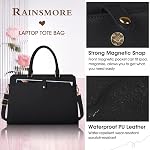Laptop Bag for Women 15.6 inch Laptop Tote Bag Leather Large Capacity Work Tote Bag Waterproof Business Office Computer Bag Women Travel Handbag Shoulder Bag, Black