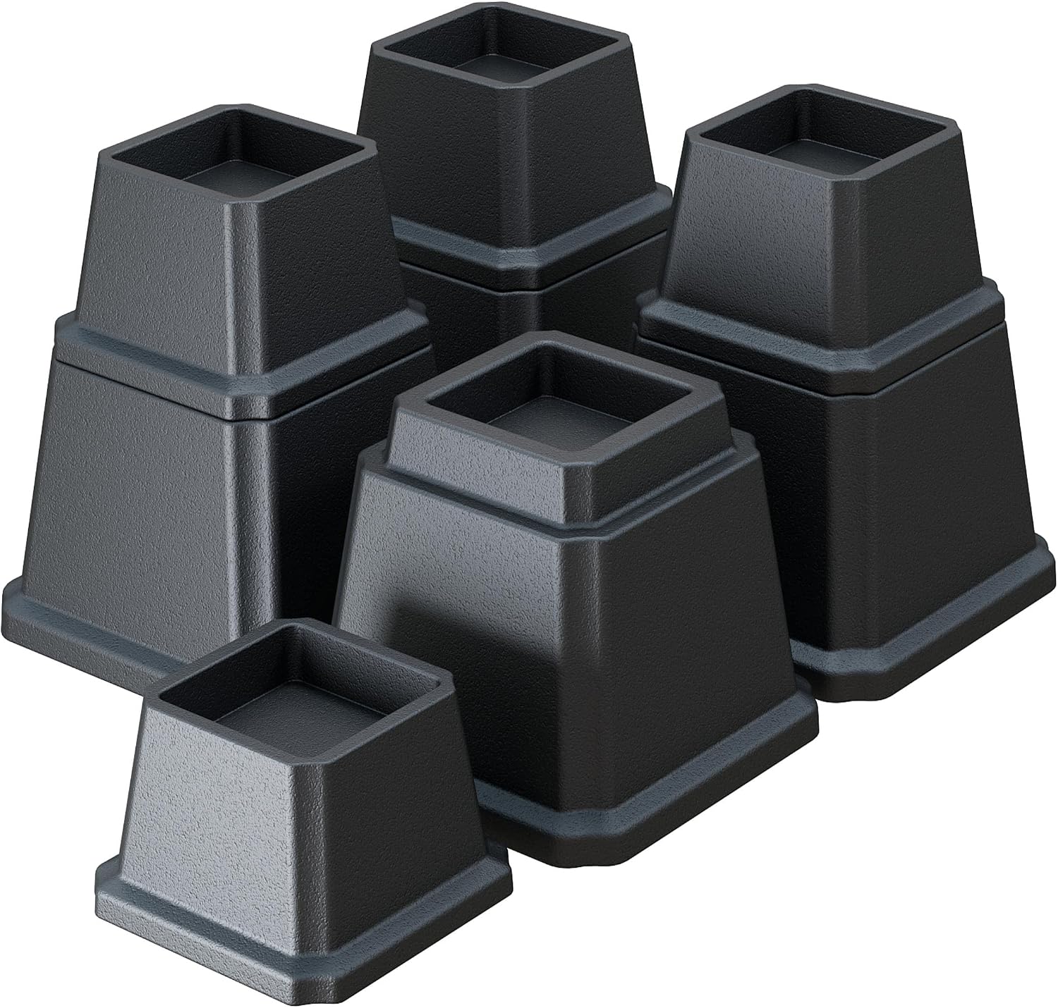 Ahasolid Bed Risers 6 Inch Heavy Duty, Furniture Risers for Bed Frame, Couch, Desk, Chair, Adjustable Elevator in Heights 2", 4" or 6", Lifts Up to 1,500 lb, Set of 4, Black