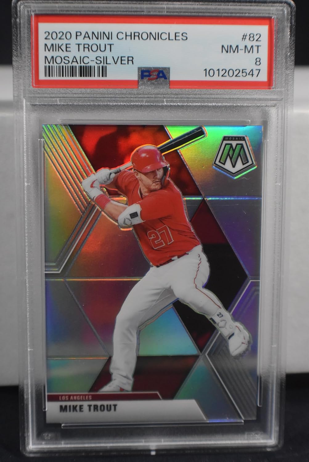 MIKE TROUT 2020 Panini Chronicles Mosaic #82 SILVER PRIZM PARALLEL Baseball Card PSA Graded NM-Mint 8 Los Angeles Angels