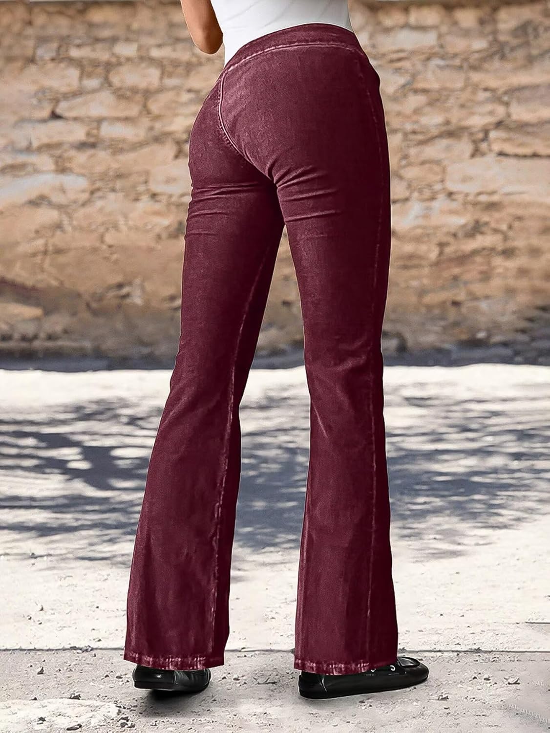 Flamingals Bootcut Mid Waist Solid Stitch Front Retro Pants for Women with Flap Pockets - Image 3