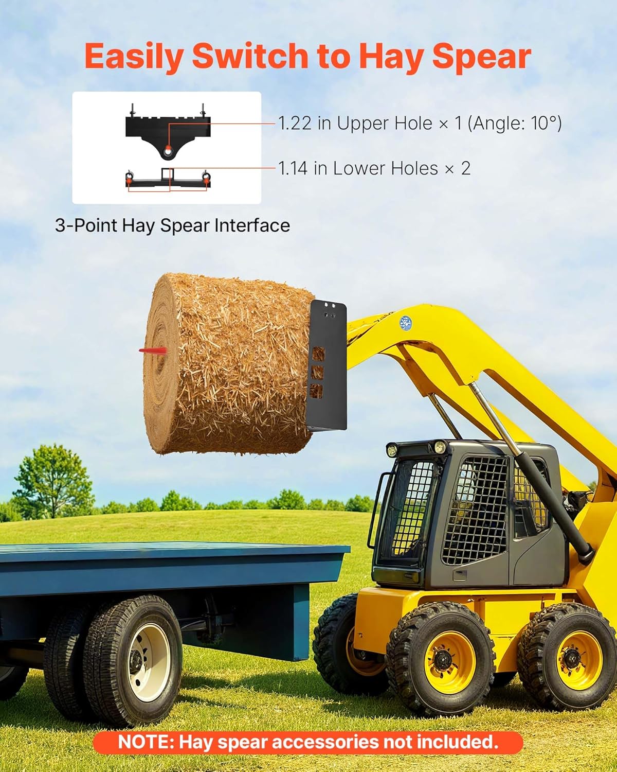 VEVOR Skid Steer Pallet Frame, 4000 lbs Rated Load Capacity, 45-inch Pallet Fork Frame Attachments with 2-inch Hitch Receiver & Spear Sleeves, Fit for Loaders Tractors Quick Attach Mount, Frame Only