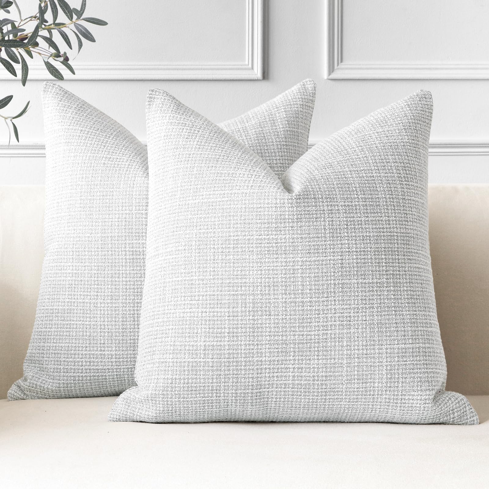 JOTOM Set of 2 Cushion Covers 40x40 cm Linen Light Grey Decorative Throw Pillow Covers 16x16 Inch Square Cushion Case Home Decor Pillowcases for Couch Sofa Living Room Bed (Light Grey)