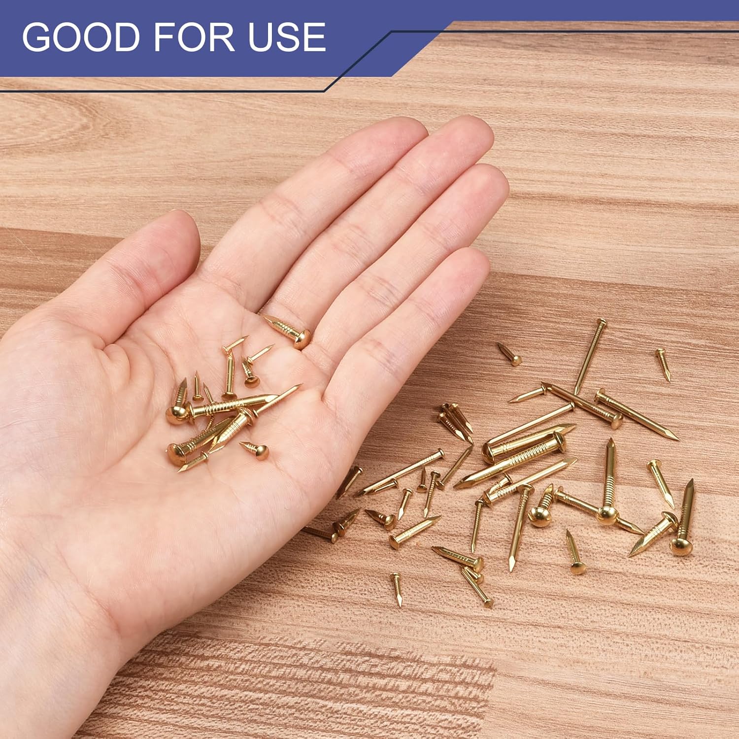 sourcing map 140Pcs Small Tiny Nails 1.5x20mm(DXL) Tiny Brass Nails Hardware Round Head Brass Nail for Wooden DIY Projects Decorative Boxes Household, Brass Tone
