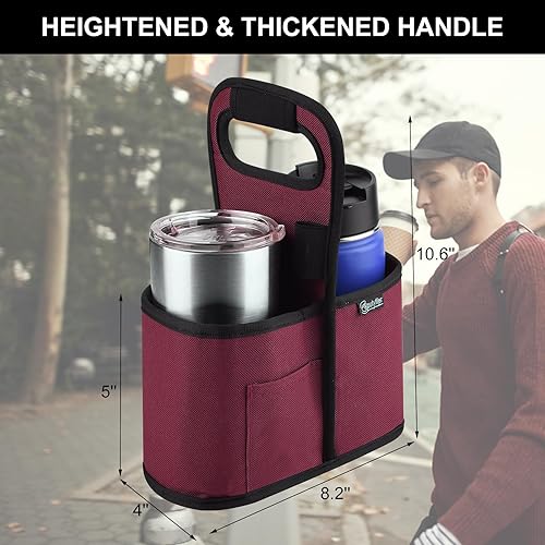 Vista 24 de Beautyflier Transportador de bebidas con asa para entrega, reutilizable, aislado, portavasos, portátil, con asa, organizador para bebidas frías