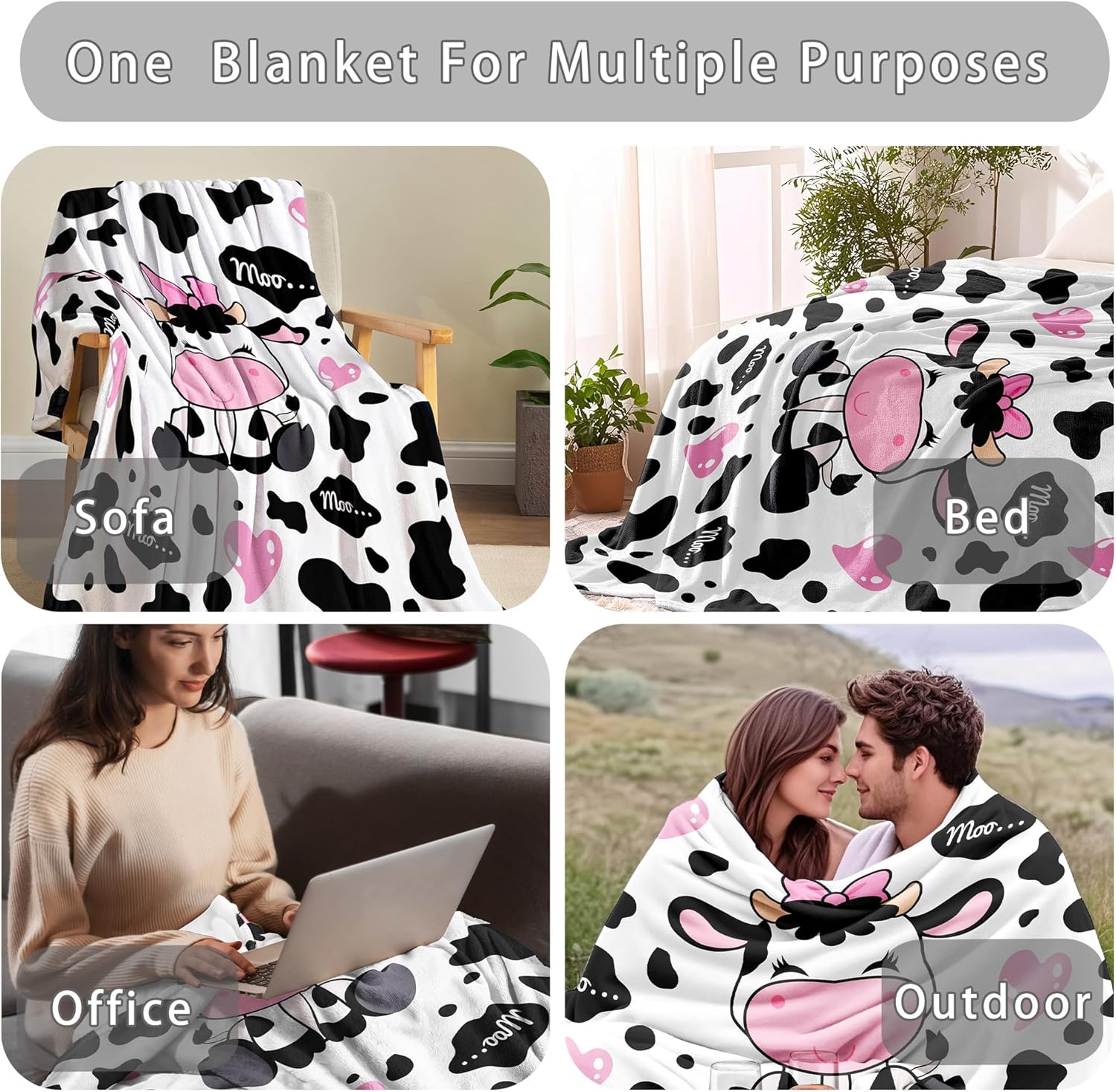 Cow Blanket Gifts for Cow Lovers Cows Throw Blanket Cute Cows Bedding Decor Stuff Gifts for Girls Women 50"x40" - Image 5