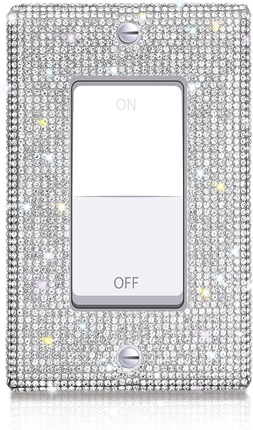 Shiny Rhinestones Wall Plate Cover Light Switch Cover Outlet Covers Decorative Bling Light Switch Cover (Single Gang Decorator, Silver)