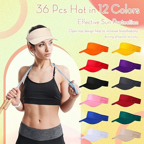 Miniatura 4 de Silkfly 36 Pack Sun Visor Hats Adjustable Sports Athletic hat UV Protection Sun Visor Cap for Men Women Tennis Running Golf