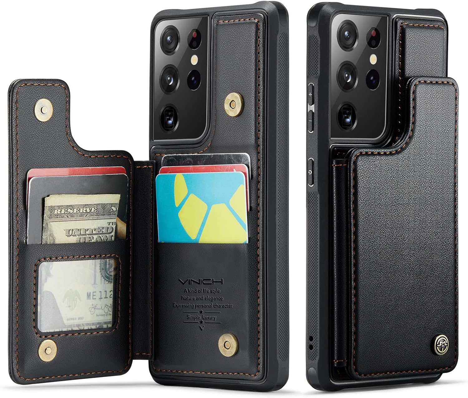 Vinich for Samsung Galaxy S21 Ultra Wallet Case with Card Holder, RFID Blocking Credit Slots Kickstand Shockproof Phone Cover for Women Men, Black